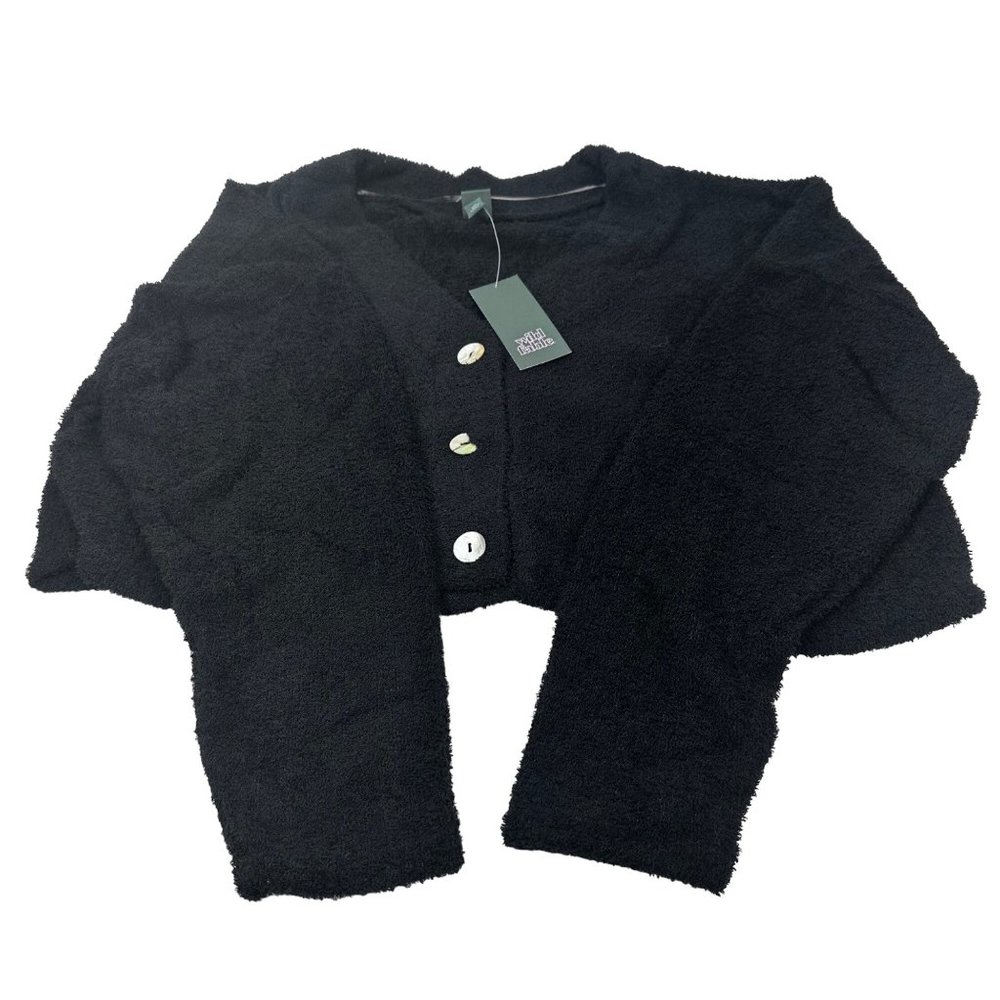 Wild Fable Women's Size XXL Cropped Cozy Cardigan Fuzzy V-Neck Button Up Black
